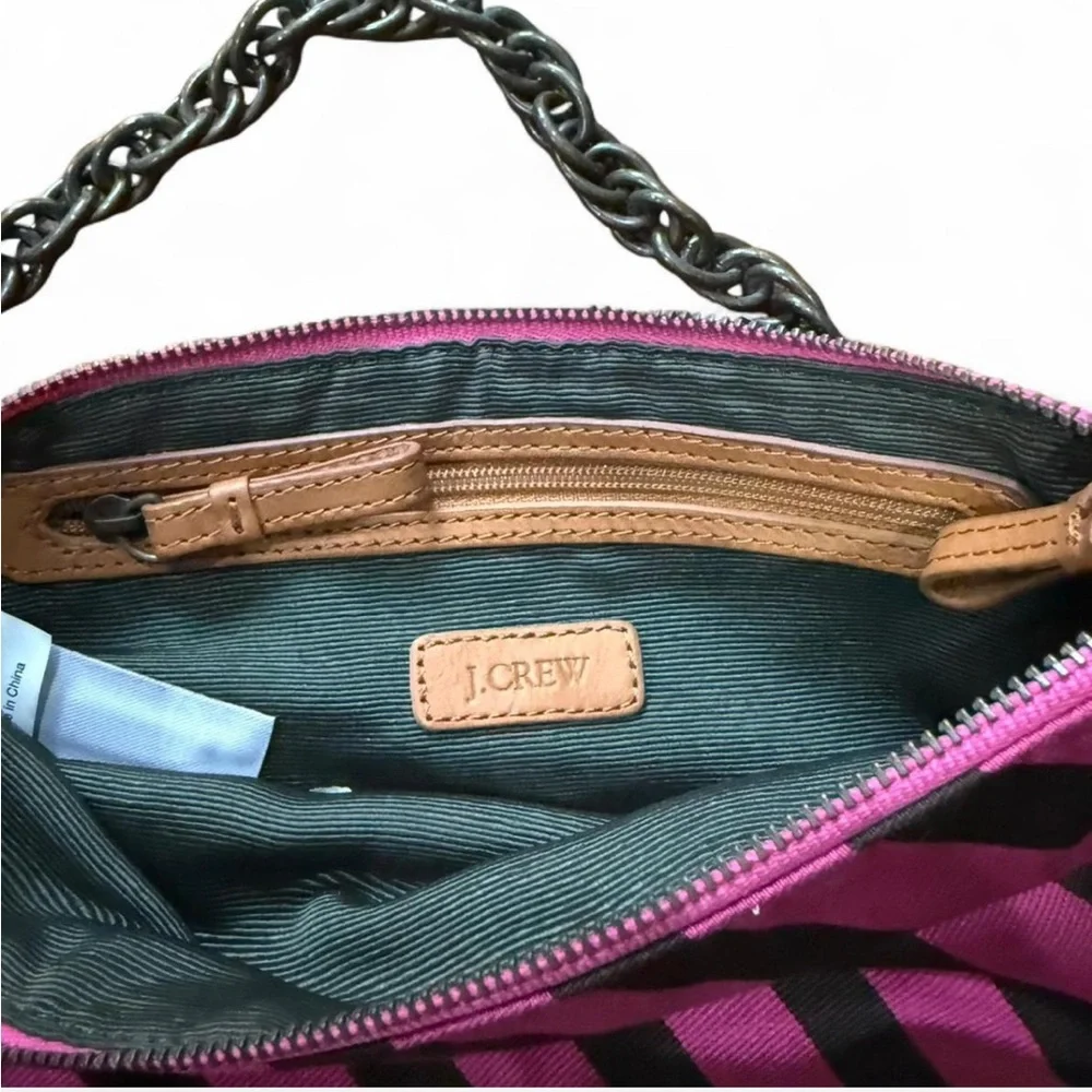 J. Crew Pink and Black Diagonal Stripe Wristlet - Picture 2 of 2